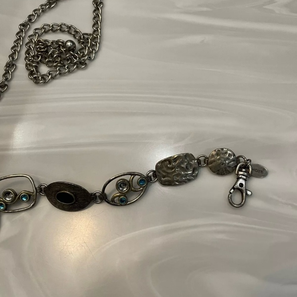 Chico’s chunky silver chain link Belt with Colored jewels adjustable 50inch OSFM - Picture 7 of 13